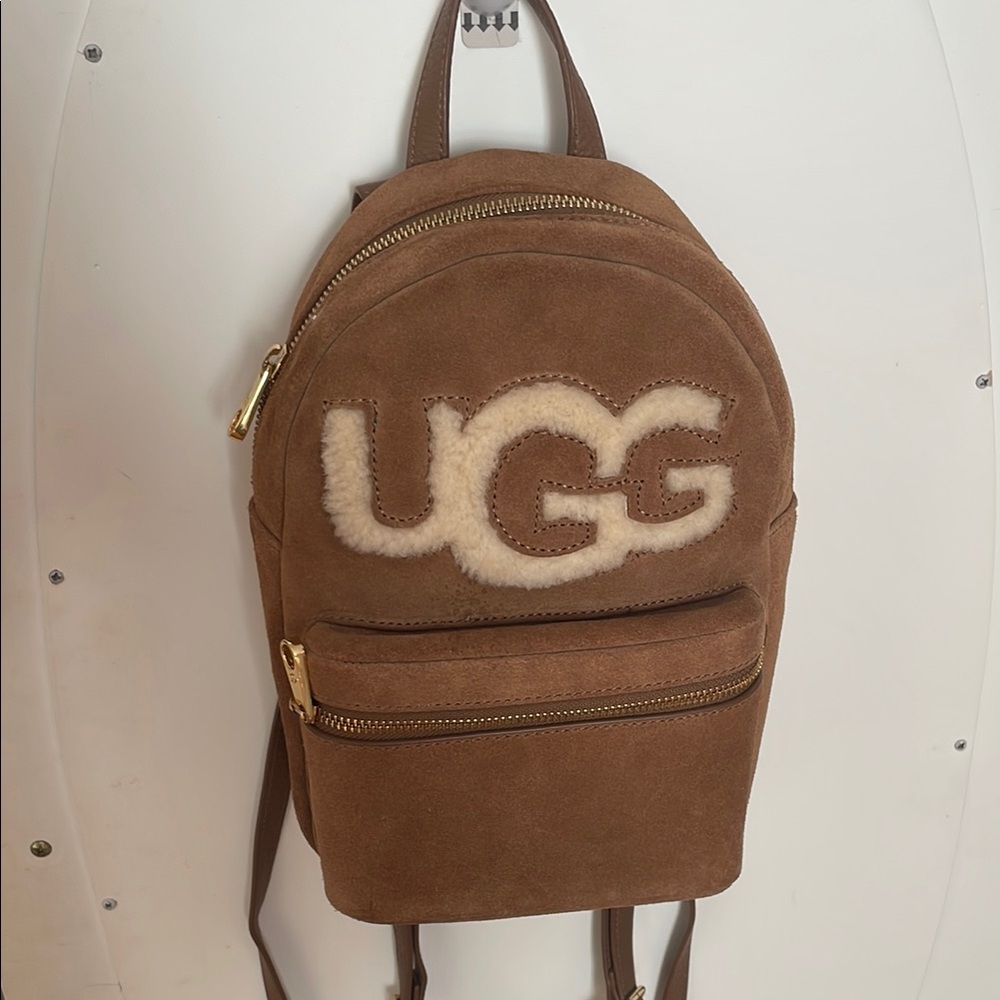 UGG Tan Suede Backpack with Gold Accents